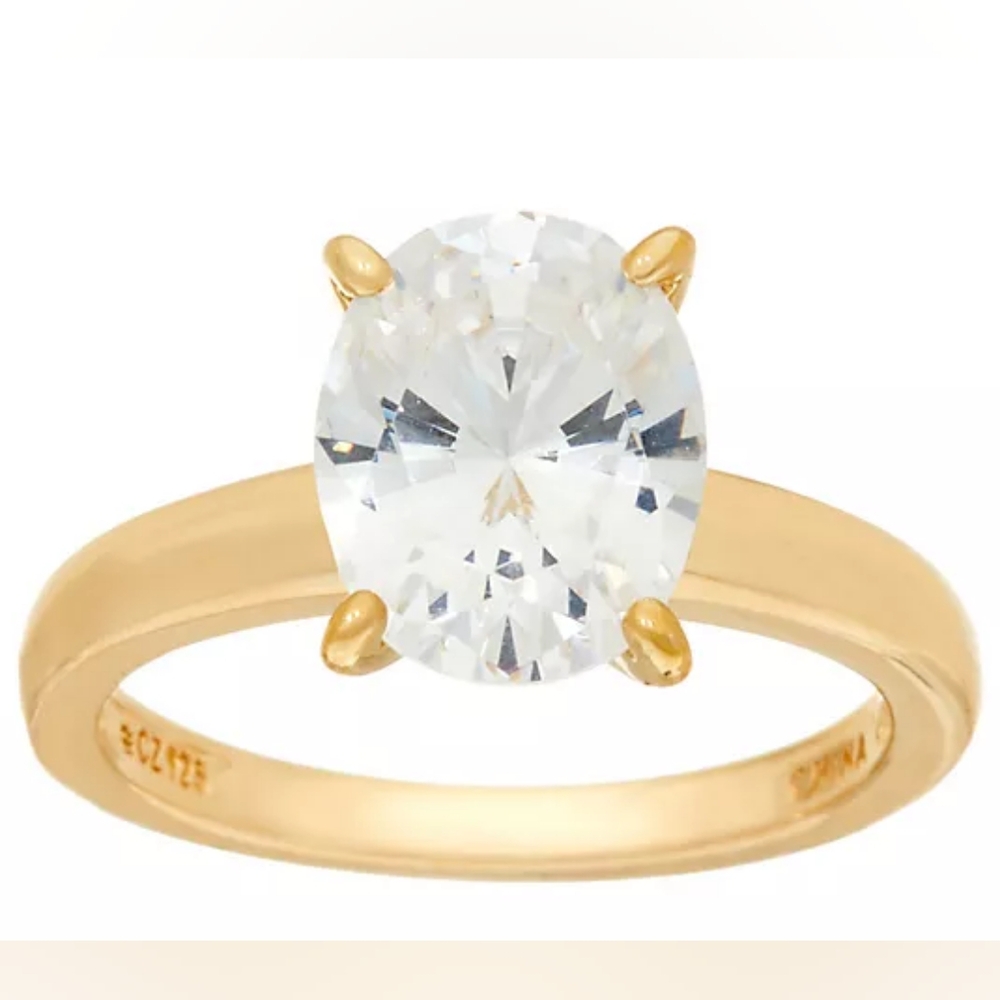 SNOW STORM SALE! Diamonique 3cttw Oval Solitaire Ring, 14K Yellow Clad, Size 10